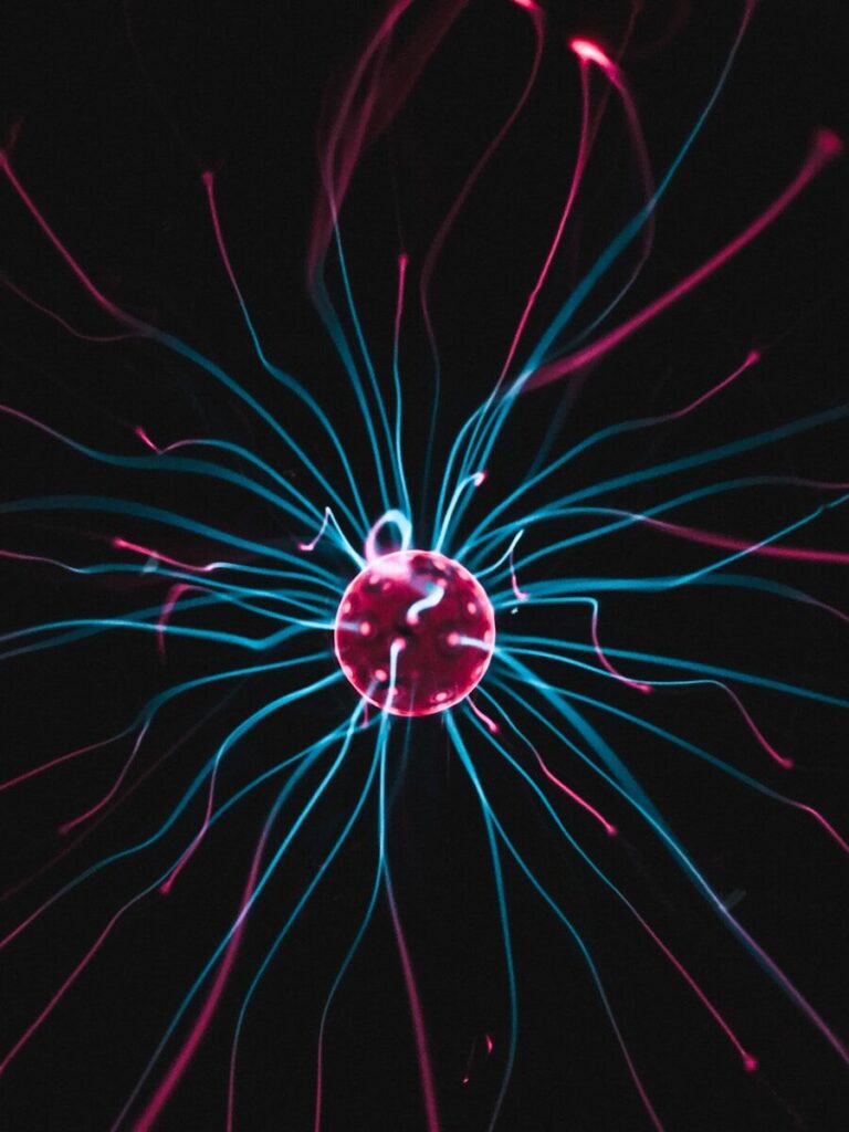 a close up of a red and blue object
